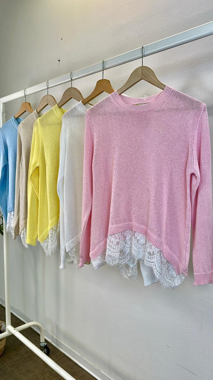 Light sweater with lace trimming