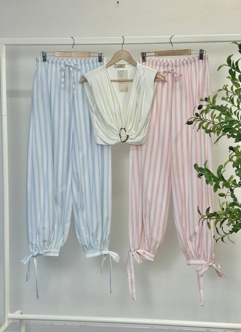 Stripes ankle pants With elastic wait