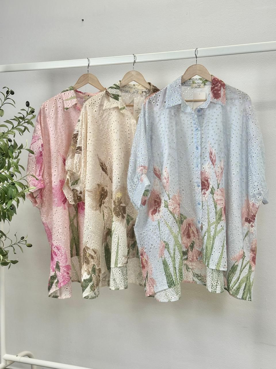 Long Eyelet Flower Blouse